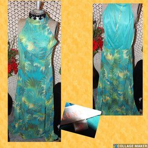 LUXXEL Teal Blue Long Backless Dress